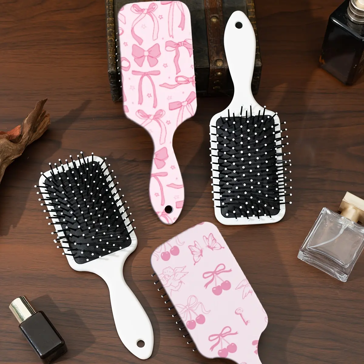 Women's Large-Size Bowknot Pattern Air Cushion Hairbrush - ABS Handle Plastic Comb, Portable Durable Pink White Hair Styling Tools for Hair Care Needs