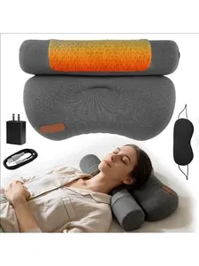 USB Heated Neck Pillow, Zero Pressure Memory Foam Support Pillow, Warm Cozy Bed Pillow with Eye Mask and Adapter for Daily Rest-5593