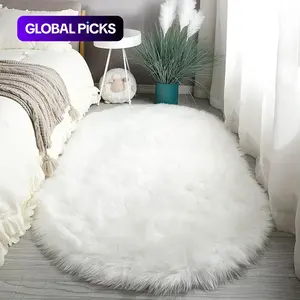 Modern Solid Color Oval-Shaped Soft Fluffy Rug, 1 Count Non-slip Faux Fur Bedroom Floor Carpet, Modern Shaggy Rug, Birthday Gift Ideas, Fluffy Area Rug #GLOBAL PICKS