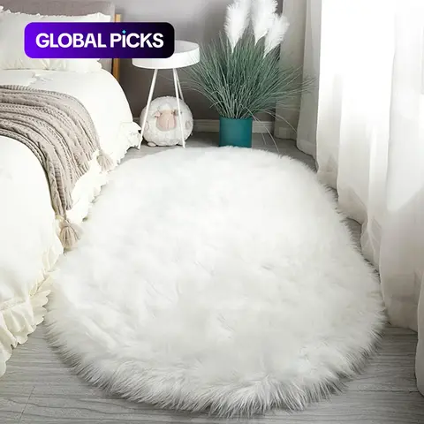 Modern Solid Color Oval-Shaped Soft Fluffy Cozy Decorative Rug, Indoor Area Rug, 1 Count Non-Slip Faux Fur Bedroom Floor Carpet, Shaggy Area Rug, Birthday Gift Ideas, Home Decor #GLOBAL PICKS