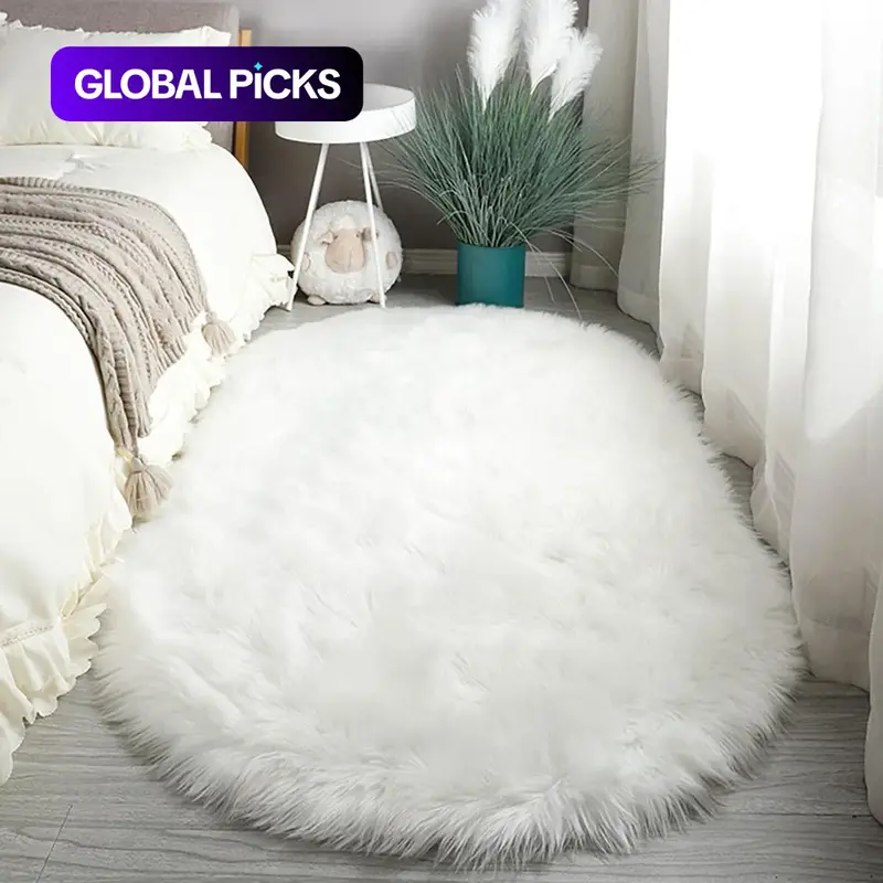 Modern Solid Color Oval-Shaped Soft Fluffy Cozy Decorative Rug, Indoor Area Rug, 1 Count Non-Slip Faux Fur Bedroom Floor Carpet, Shaggy Area Rug, Birthday Gift Ideas, Home Decor #GLOBAL PICKS