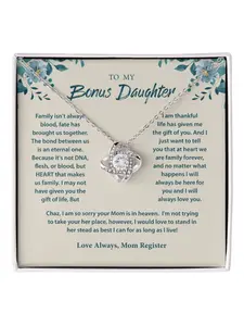 To My Bonus Daughter Love Knot Necklace with Encouragement Message Card and Gift Box For Birthday, Christmas, Graduation
