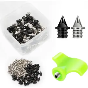 100 Pcs Track Spikes, 1/8 inch & 3/16 inch & 1/4 inch Steel Track Shoe Spikes Replacements wiht Spike Wrench for Sports Running Track Shoes