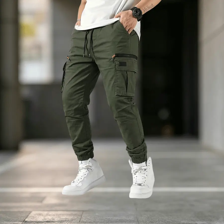Men’s outdoor cargo pants—American casual straight-leg tapered harem long pants, tactical work pants for all-season commuting—an excellent holiday gift choice, featuring zippered large pockets; an essential for everyday outdoor enthusiasts, Menswea