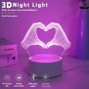 1pc 3D Heart LED Light Switch Button, Tabletop Indoor Decor Lighting Gift, Push Button Control, USB Powered