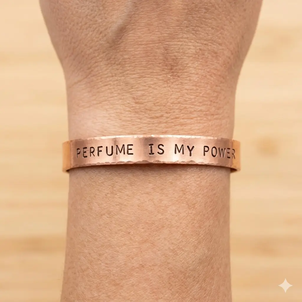 "Perfume is my power" Hand-stamped, high-quality copper bracelet
