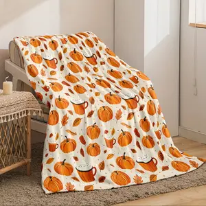 1pc Digital Printed Autumn Leaves, Pumpkin, and Dessert Elements Blanket, a super warm, soft, comfortable, skin-friendly, and anti-pilling flannel throw blanket, perfect for home decoration, outdoor activities, or travel, and an ideal gift