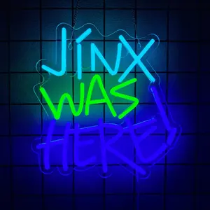 Jinx Was Here Neon Sign, USB Powered Decorative Neon Light for Gaming Room Bedroom Party Living Room Wall Table Gaming Theme Decor Light Up Sign
