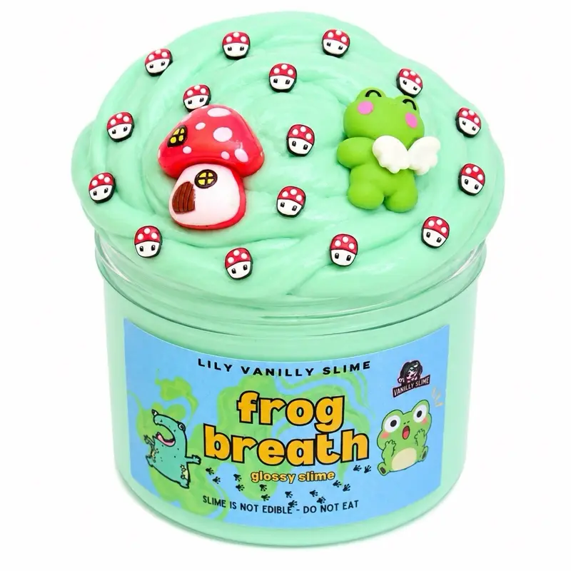 Frog Breath Mint Scented Green Glossy Slime with Frog & Mushroom Charms
