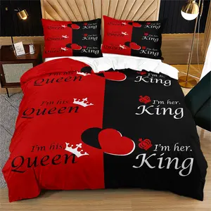 Heart Rose Letter Floral Bedding Set, 2/3 Piece Polyester Fiber, Home Bedroom Hotel Use, All Seasons Comfortable Sheets, Bed Sets, Decorative Bedsheet Sets