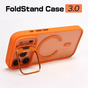 Foldable Kickstand Magnetic Magsafe Phone Case for iPhone 17 16 15 14 13 12 Pro Max Plus Protector Artistic Electroplated Shine Cover Iridescent Casing Gray Black Orange Blue Pink Retro Fashion Smartphone