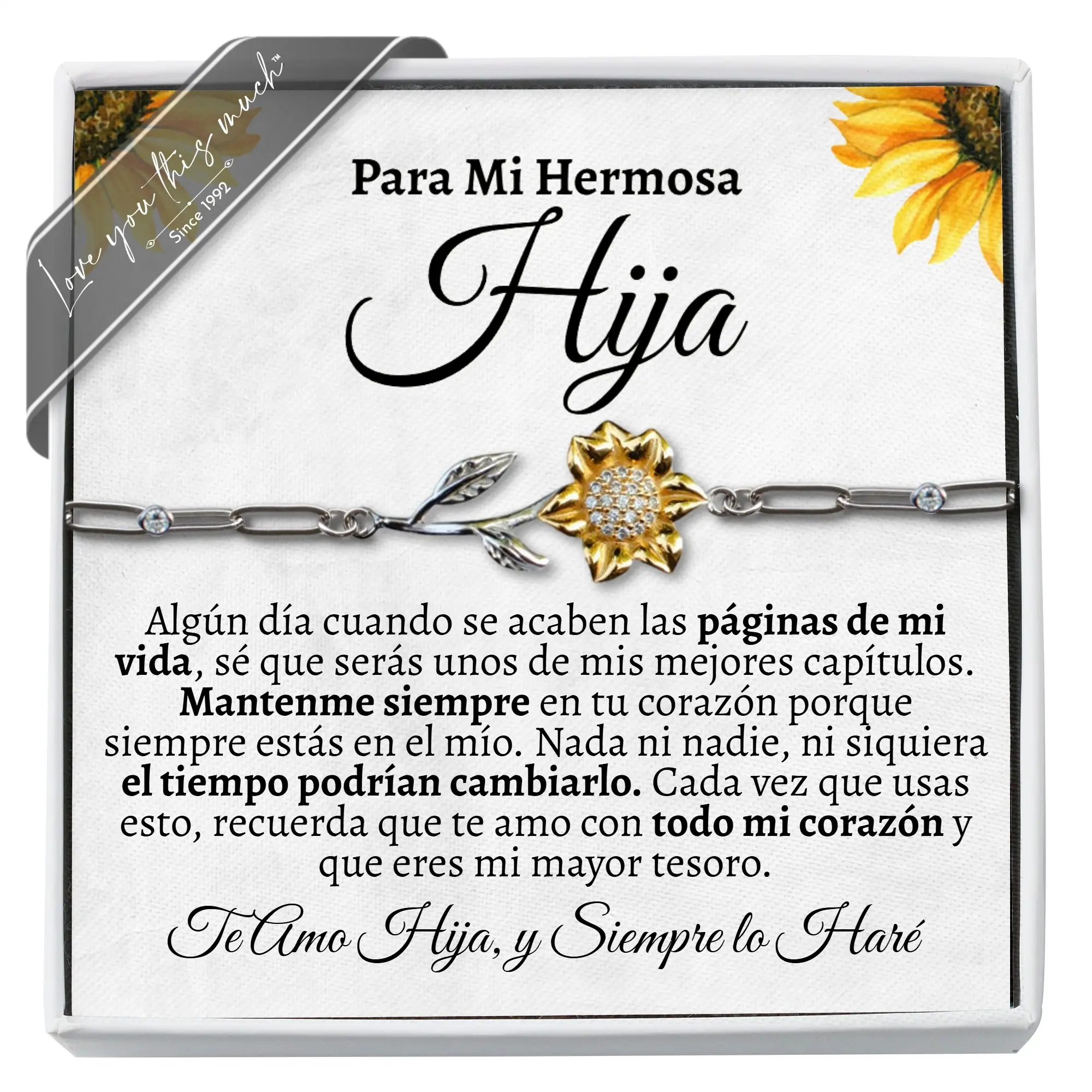 Love You This Much Reglaos Para Mi Hija, Pulsera de Girasol, Pulseras Para Madre e Hija, Reglaos de Cumpleanos Para Hija, Reglao de Graduacion