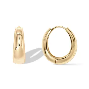 PAVOI 14K Gold Plated 925 Sterling Silver Post Small Chunky Hoop Earrings - Thick Lightweight Gold Hoop Earrings for Women