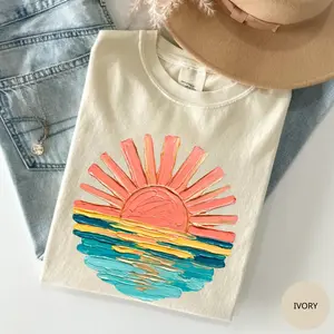 Comfort Colors Boho Sunset T-Shirt, Retro Beach Sunset T-Shirt, Summer Vibe Tee, Summer Ocean Sunset Tee, Women Top, For Woman