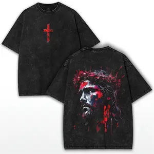 valentine shirts Oversized Crown of Thorns & Cross Tee: Heavy Cotton Christian Statement