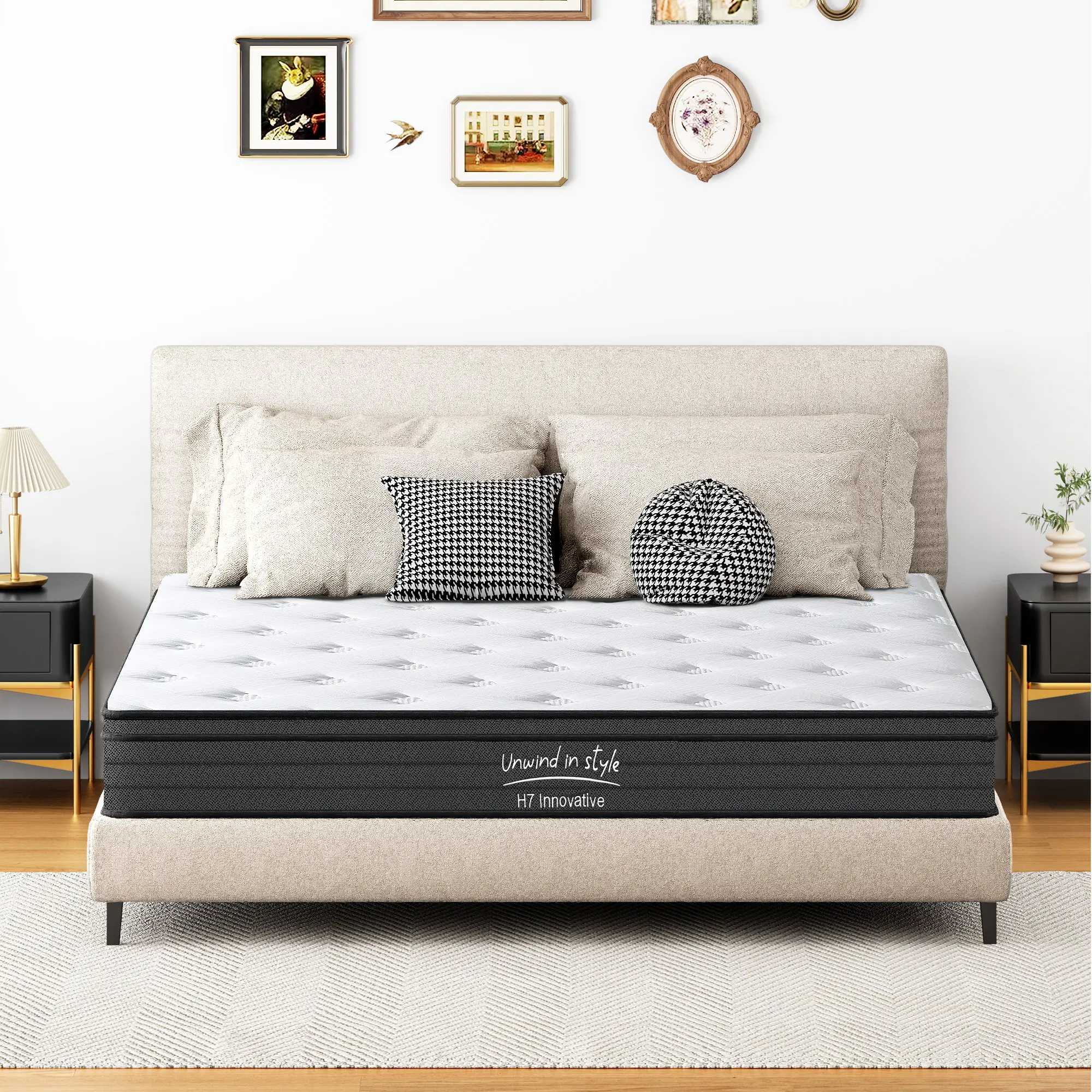 [SummerWins]Belffin Charme House Queen Mattress 10 Inch Hybrid Mattresses in a Box, Medium Feel Foam and Individual Pocket Springs, Fiberglass Free Mattress, Extra Edge Support, Pressure Relief, CertiPUR-US, Grey