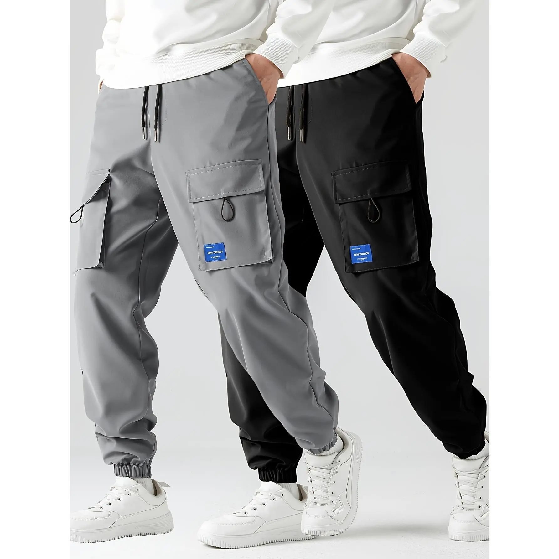 Men's 2-Pack Relaxed Fit Drawstring Cargo Pants - Multi-Pocket Utility Trousers, Menswear, Body-Fitting, Simple Clean, Portable Pocket, Machine Washable for Daily Wear, Commuting, Body-Fitting Men's Pants Casual Fit Bottoms Breathable