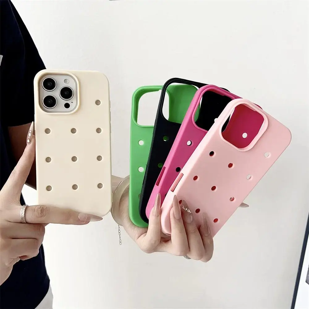 Luxury Customizable Soft Silicone Croc Charms Cover Phone Case - Solid Color, Breathable, Shockproof, Protective Phone Aesthetic Accessory for Multi-Model iPhone Series (17,16,15,14,13,12,11 Pro Max,X,XS Plus)