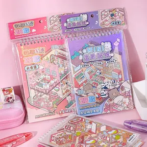 3D Miniature Scene Sticker Book, 1 Set 24 Cute Cartoon Stickers and 20 Scenery Paper Cards, DIY Decoration Stickers for Handmade Journals, Diary Sticker