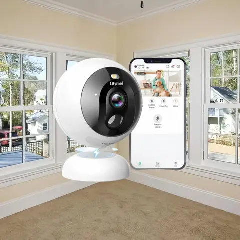 Litymol Magnetic Wireless WiFi Security Camera - Smart Home Camera Security Gadget with AI Motion Sensor, 32G SD Local Recording, Color Night Vision, Audio, Speaker, Bluetooth, 5G, Easy Installation, Lens, Indoor-Outdoor Protection
