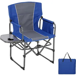 Folding Camping Chairs for Adults, Portable Lawn Chair with Side Table, Side Pocket & Beverage Holder, Heavy Duty Director Chair for Outside Rv Beach Yard Garden Deck