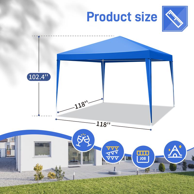 10'x10' Gazebo Waterproof Outdoor Canopy Patio Tent Party Tent for Wedding BBQ Cater Blue Easy Assembly Spacious Versatile High Quality