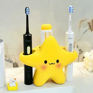 Cute Star-Shaped Toothbrush Holder, Independent Plastic Bathroom Storage Box with Smiley Design, Space-Saving Fun Shape for Sink Bathtub, Bathroom Accessory