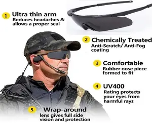 ICE DEA Outdoor Sports Hunting Airsoft Tactical Goggles with 3 Interchangable Polarized Lens Light Weight Strong For Riding Camping Sporting Fishing Training Operation..