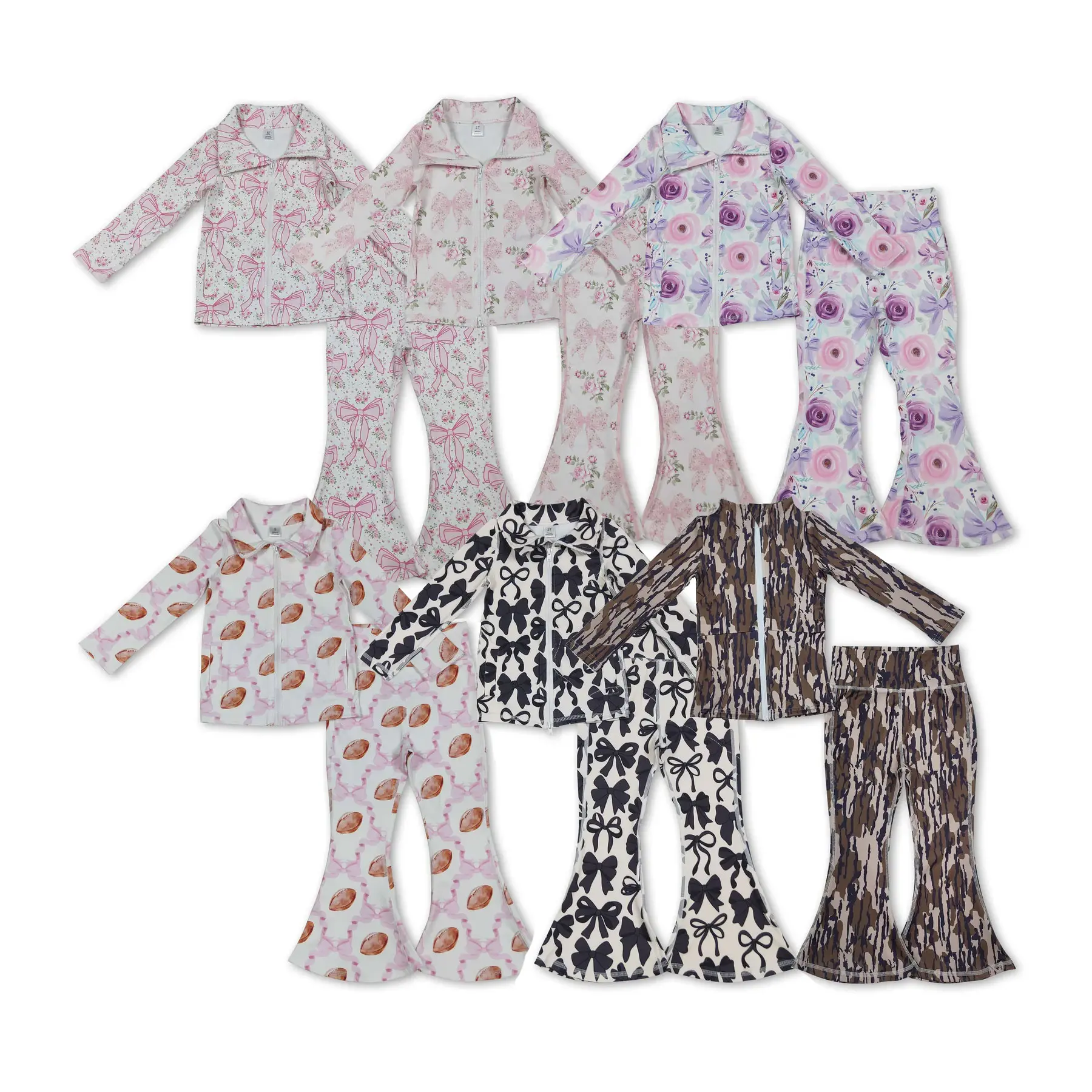 Girls' Outfit Set, Buttery Soft Long Sleeve Top and Tight Floral Leggings, High Stretch Athletic Yoga Wear with Extra Coverage for Active Girls, Fine Girls Outfit