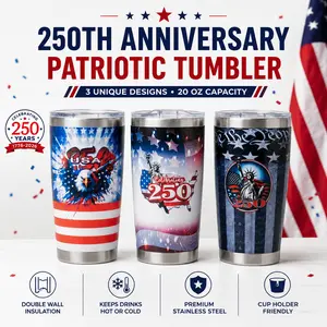 America 250th Anniversary Tumbler 20oz Stainless Steel Insulated Travel Cup with Lid Patriotic Gift Portable Reusable