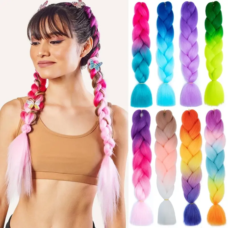 2026 New 24" Synthetic Yaki Braids Hair kanekalon  Braiding Hair Jumbo Braid Hair Extension For Women Hundreds of colors DIY Hair