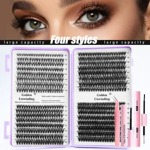 640 eyelash extension set, false eyelash extensions, 8-16mm, with glue + tweezers + glue remover, 30D+40D+50D+60D style, 0.07 thickness, suitable for home self-grafting, enlarging the eyes