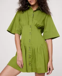 STRETCH-COTTON POPLIN PINTUCK SHIRT DRESS