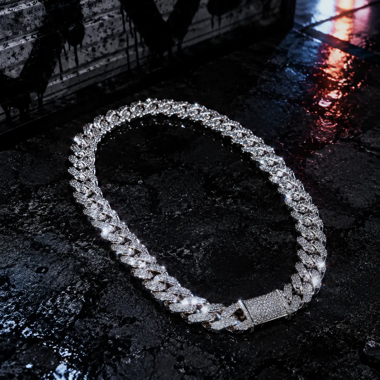 6029 Heavy Solid Iced Cuban Chain Silver, Urban Hip Hop Jewelry, Sparkly Full Stone Cuban Necklace for Party Concert
