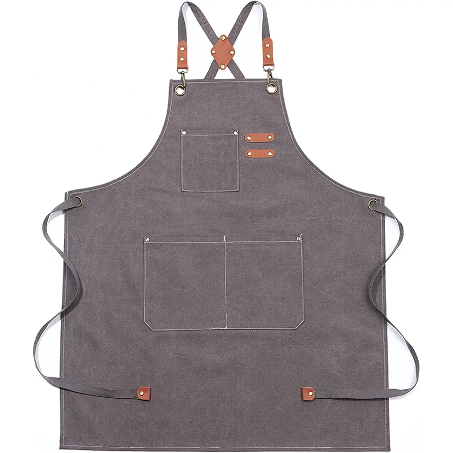 Multi-Pocket  Oil-Proof Canvas Cotton Apron Cross- Adjustable Straps For Chefs Barbers Carpenters