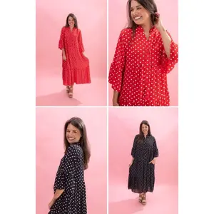 Polka Dot Print Ruffle Sleeve Midi Dress by DD Design | S-3XL