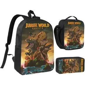 Jurassic World Lightweight Backpack Set With Lunchbox And Pen Pouch movie Daypack A Great Backpack For Traveling 17inch Rucksack Dinosaur  lunchbag