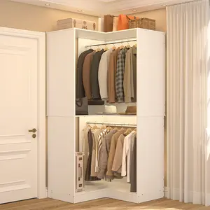 Corner Closet System with 2 Hanging Rods, Sturdy L-Shaped Walk-in Closet Organizer System Wardrobe Clothes Rack with Storage Shelves,Easy to Assemble