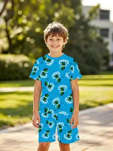 3D Minecraft Enderman Full-Print Set, Boys' Trendy Two-Piece, Quick-Dry Skin-Friendly Summer Wear, Fashion Outdoor Sports