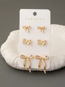 3 Pairs Bowknot Earrings Set, Fashion Jewelry Bowknot Accessories, Stylish Earings Kit for Women & Girls, Bowknot Design