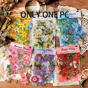 Flower Pattern Sticker, Floral 100pcs/set Durable Waterproof PET Simulation Plant Flower Sticker, Decorative Sticker for Water Bottle & Phone Case & Scrapbook