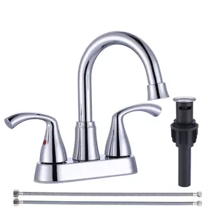 WOWOW 2-Handles 3-Holes Deck Mount Widespread Bathroom Faucet with Drain Assembly in Polished Chrome