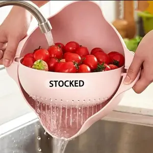 Double-Layer Flexible Spinning Kitchen Sink Colander BPA-Free PP Food Grade Salad Strainer DIY Water Flowing Utensils Pink