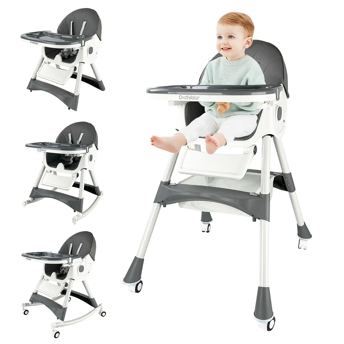 Cochildor 6-in-1 Multi-Use Convertible Baby High Chair - 5-Point Safety Harness, Adjustable, Foldable Dining Seat for Infants & Toddlers