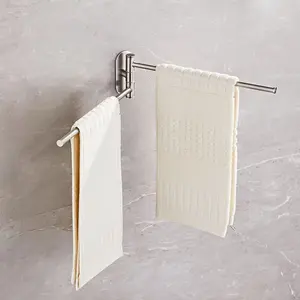 304 Stainless Steel Rotating Towel Rack, No Drilling Bathroom Hanging Hook, Multi-Arm Towel Holder, Bath Towel Stand, Storage Shelf