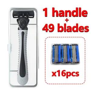 Manual Shaving Tool Set, 6 Layer Stainless Steel Blades, Reusable Facial Cleaning Care, Unisex Razor, Travel Portable Grooming Kit