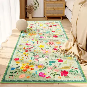 Boho Floral Runner Rug 2x6, Washable Non-Slip Kitchen Rug, Ultra Soft Vintage Carpet for Hallways, Kitchen, Bedroom, Bathroom (Black)