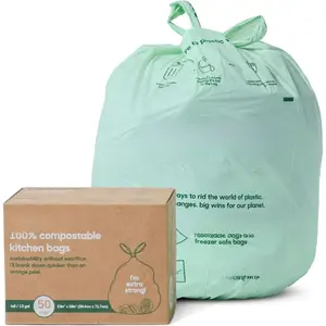 Compostable Trash Bags, 13 Gallon Tall Kitchen (50 Count) Starter Pack -- Extra ,  Compostable, -Based, , Unscented Garbage Bags
