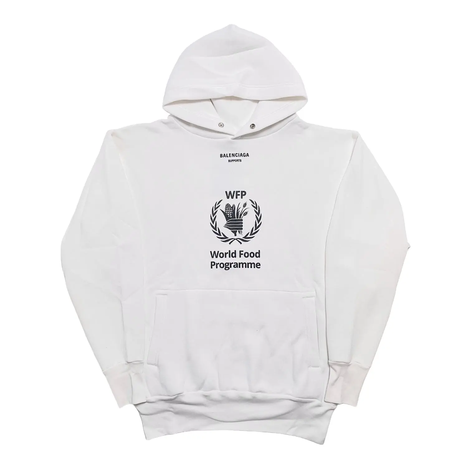 Balenciaga World Food Programme Logo Hooded Sweatshirt Off White