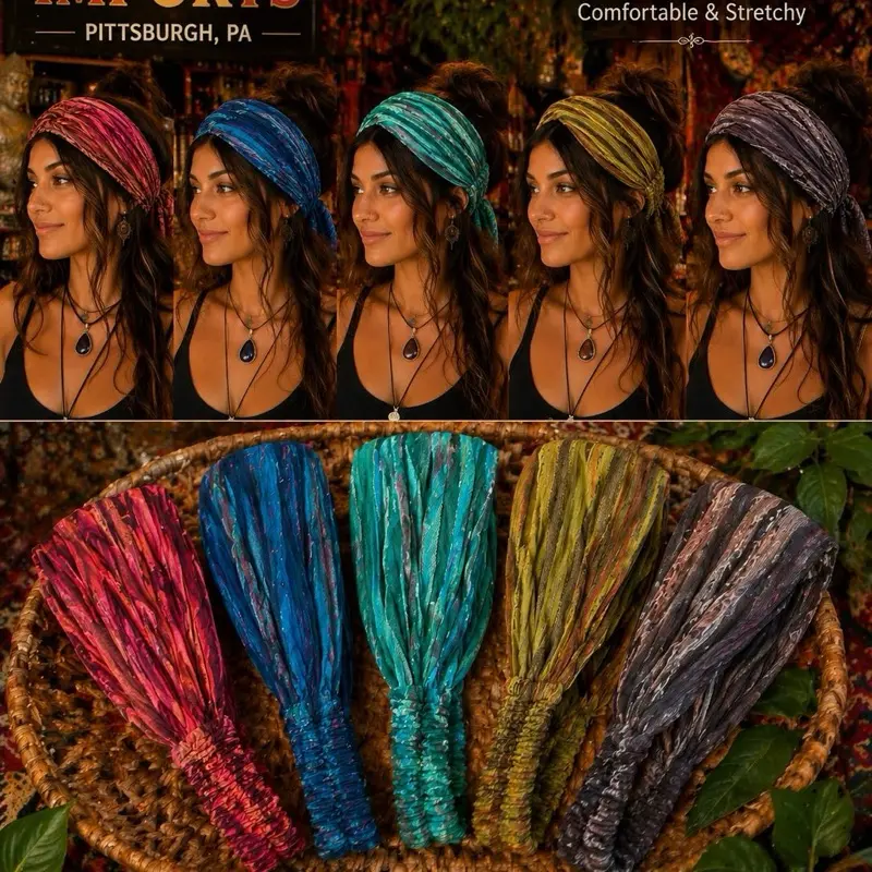5 Pack Boho 100% Cotton Headbands Handmade Stretchy Hair Wraps